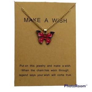 Make a Wish Pink Butterfly necklace & card Painted Lady Jewelry